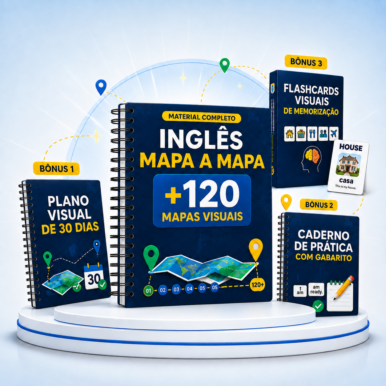 Mockup do Plano Completo Inglês Mapa a Mapa com mapas e bônus